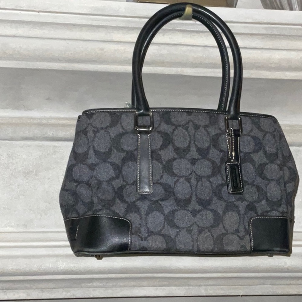 Coach Vintage 7723 Black Grey Handbag Signature Flannel Wool Satchel